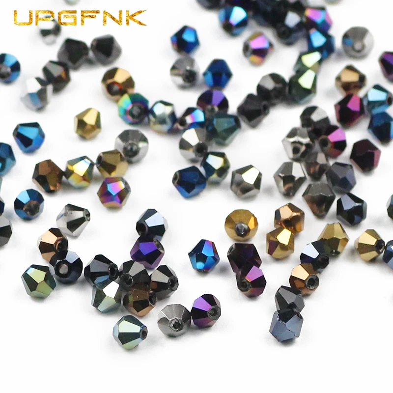 

UPGFNK 4mm 100pcs Plating Austrian Bicone crystal Glass beads supply surface Loose Spacer beads For jewelry making bracelet DIY