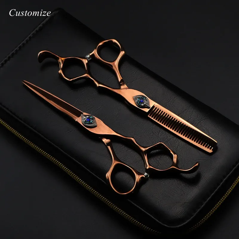 

Customize logo 6 '' JP 440c Bronze Phoenix hair scissors haircut thinning barber cutting shears tools hairdressing scissors