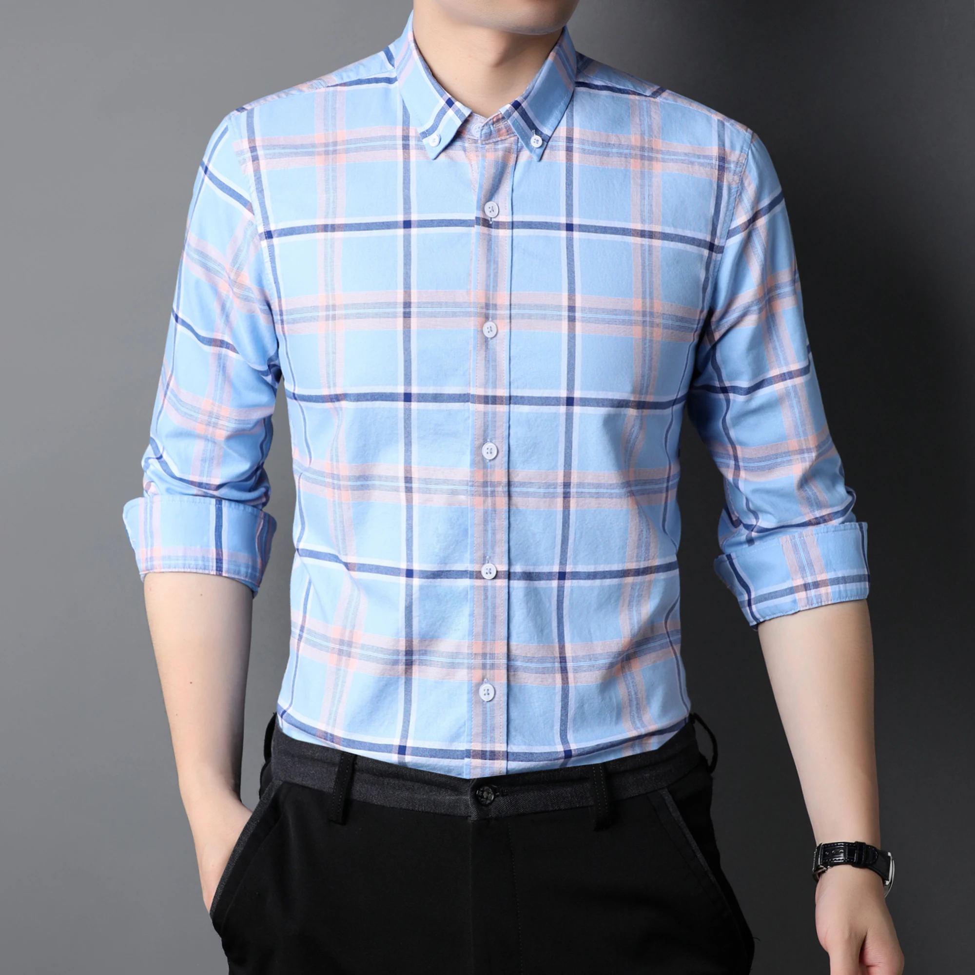 

100% Cotton Office Man Clothes New 2022 Spring Casual Plaid Shirts Male Pure Cotton Social Formal Dress Shirts Long Sleeved