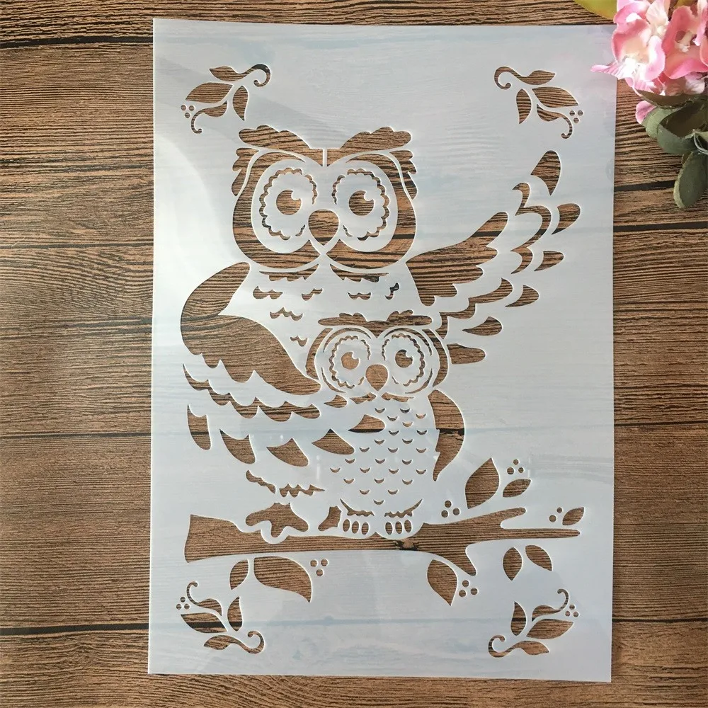 

A4 29cm Cartoon Owl Parent and Baby DIY Layering Stencils Wall Painting Scrapbook Coloring Embossing Album Decorative Template