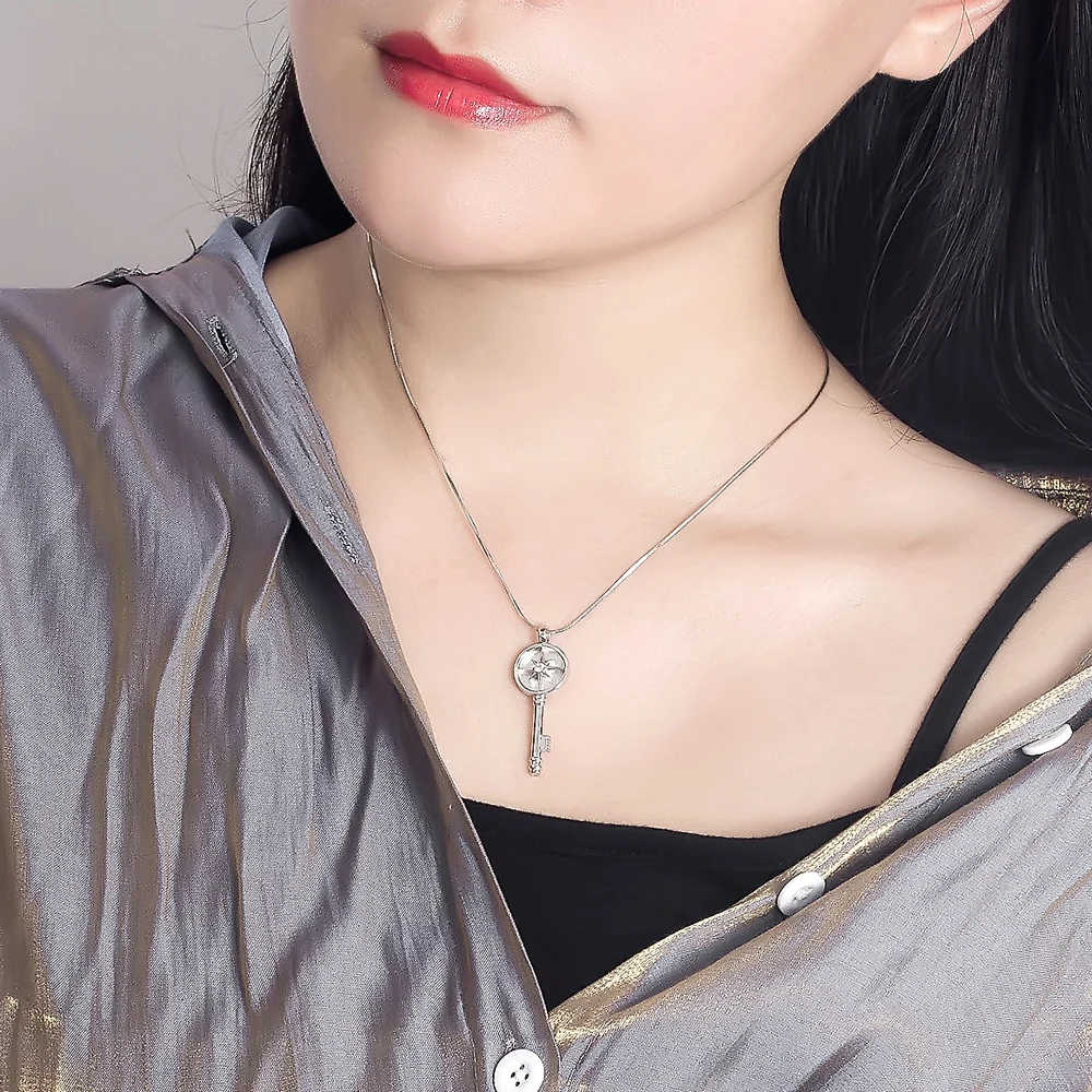 

100% 925 Silver Necklace Women's Classic Key Silver Chain Solid Silver Collar Fine Charm Jewelry Surprise Gifts Style Accessorie