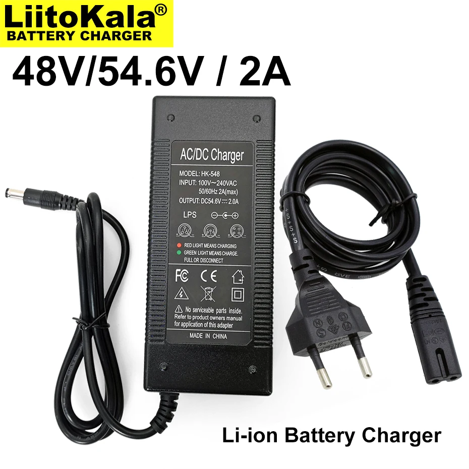 10PCS/LOT Liitokala 48V/54.6V Charger, for 48V 18650 battery pack, 2A/2000mA charging current, INPUT:100-240V DC 5.5*2.1 Plug