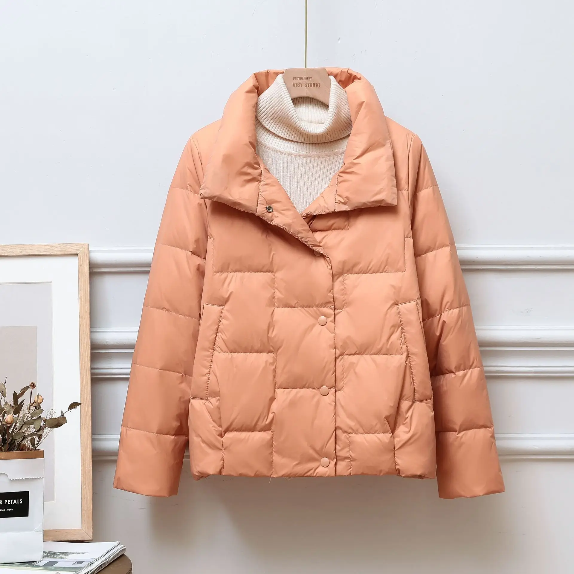 Leightweight Women Puffer Jacket Fashion Solid Color Single Breasted Coats 2021 Autumn Winter Short Down Outerwear