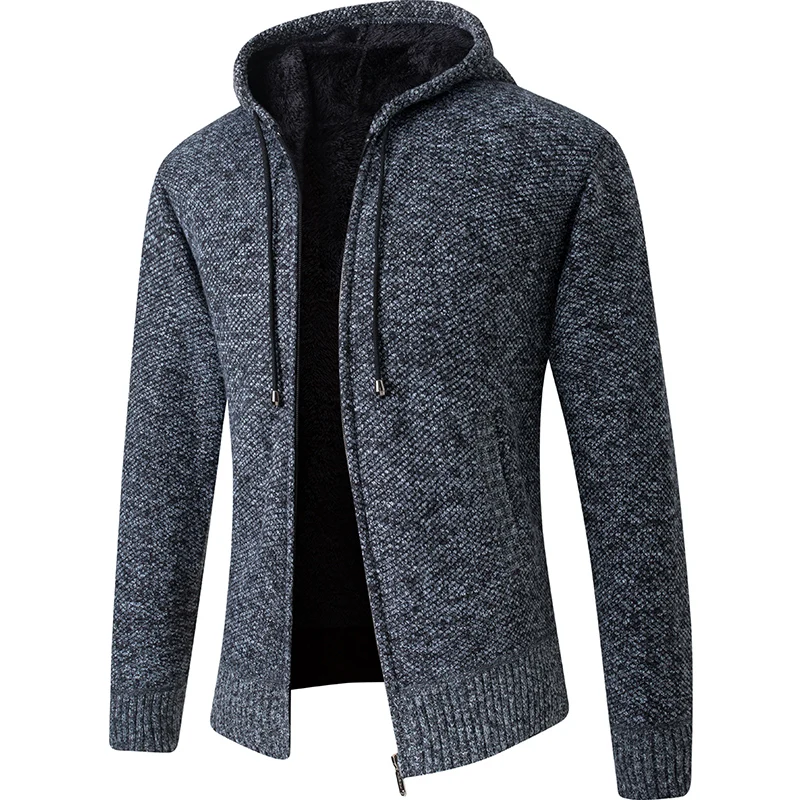 2026 Knitted Cardigan Mens Hooded Collar Fleece Warm Sweaters Coat Men Coat Hoodies Jacket Thick Full  Solid Cardigan Male Coats