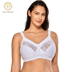 Delimira Women's Unlined Full Figure Support Wire free Lace Minimizer Bra Plus Size