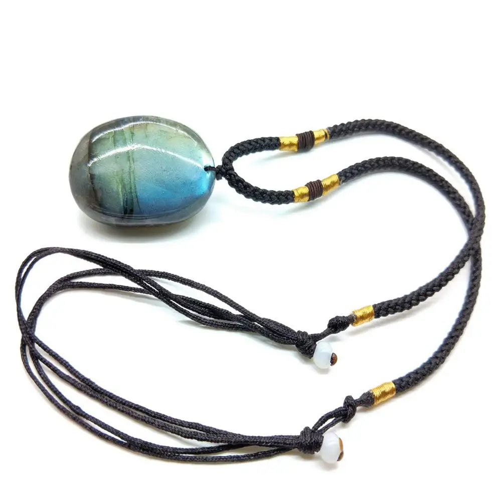 Labradorite Necklace Natural Stone Rope Wrap Necklaces Irregular Shape Unique Natural Pendant Jewelry DIY Gift Wholesale