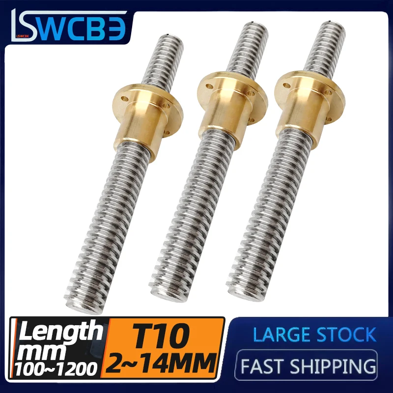 T10*2 T10*3 T10*4 T10*6 T10*8 T10*10 High Precision Large Lead Screw Stainless Steel 3D Printer Stepper Motor T Type Screws