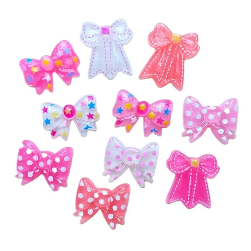 10Pcs New Cute Mini Bow Resin Figurine Crafts Flatback Cabochon Ornament Jewelry Making Hairwear Accessories L76