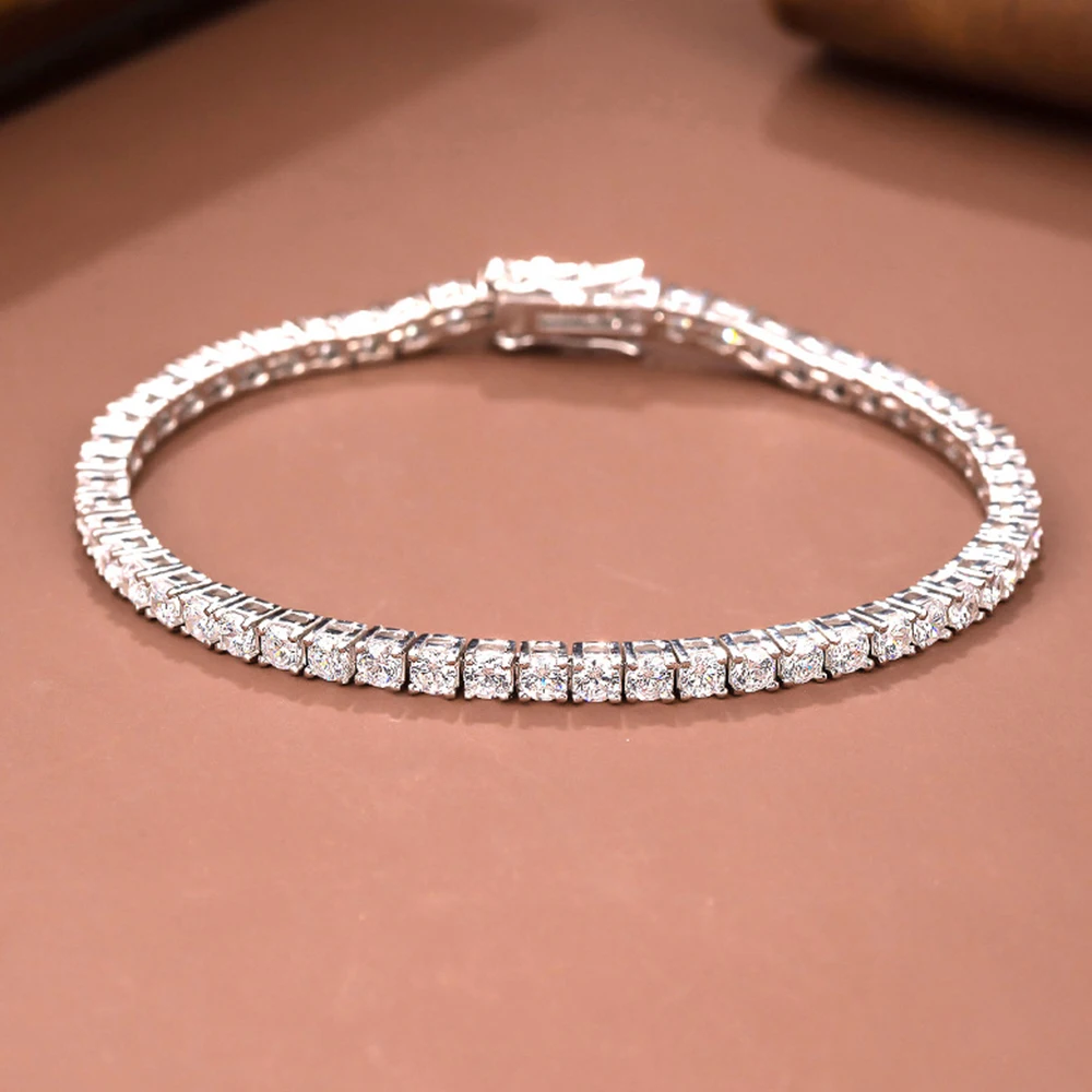 Real 925 Silver 15-21CM Bracelet  Jewelry 3mm 5A  Cubic Zircon Eternal Luxury Sterling Silver Tennis Bracelets