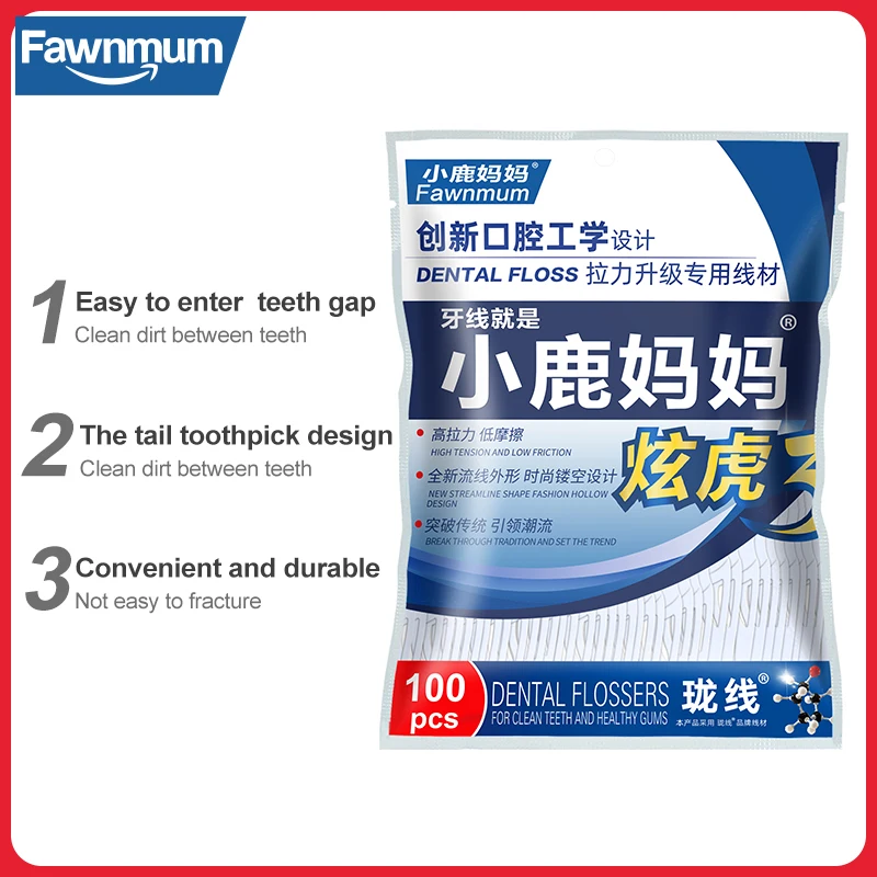 Fawnmum Dental Floss Picks 100pcs Dentistry Tool for Teeth Cleaning Disposable Toothpicks Interdental Brush Oral Hygiene Beauty