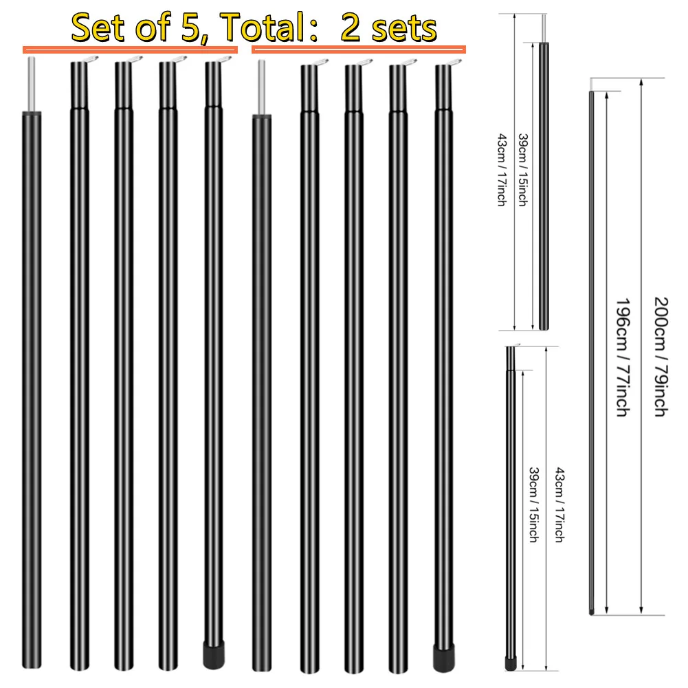 2 m/1,86 m Set mit 2 Teleskop-Zeltstangen, verstellbare Stahlstangen für Sonnenschutz, Plane, Überdachung, Camping, Wandern, Wandern, leicht – Detail 2