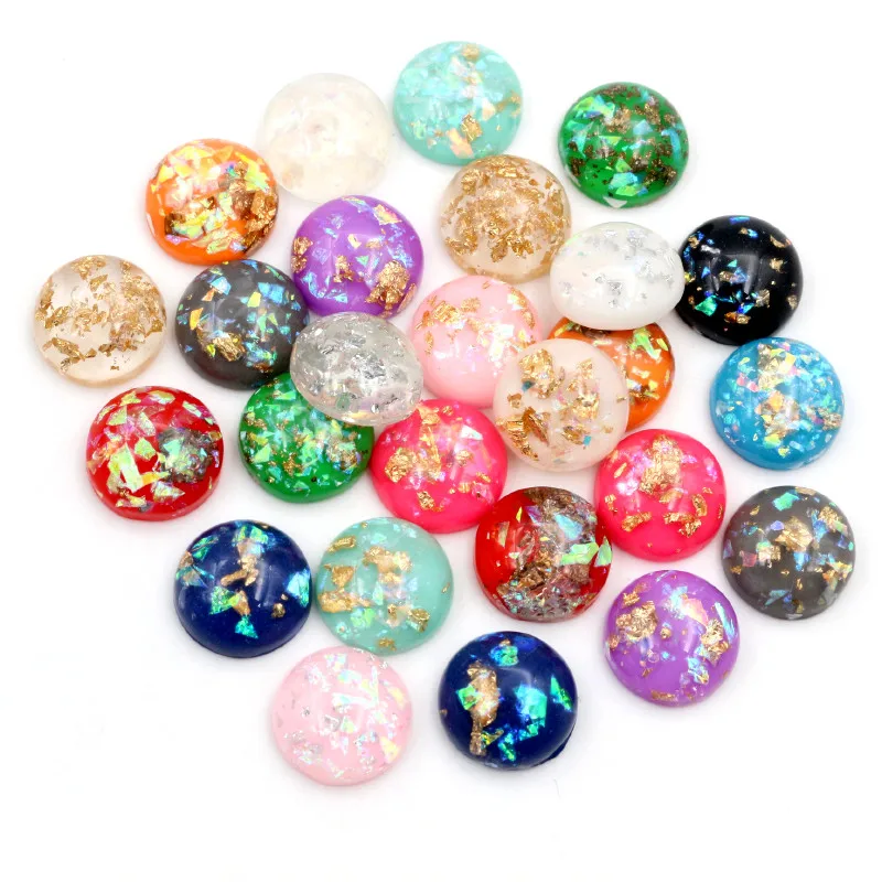 New Fashion 40pcs 12mm 8mm 10mm Mix Colors Built-in metal foil Flat back Resin Cabochons Cameo