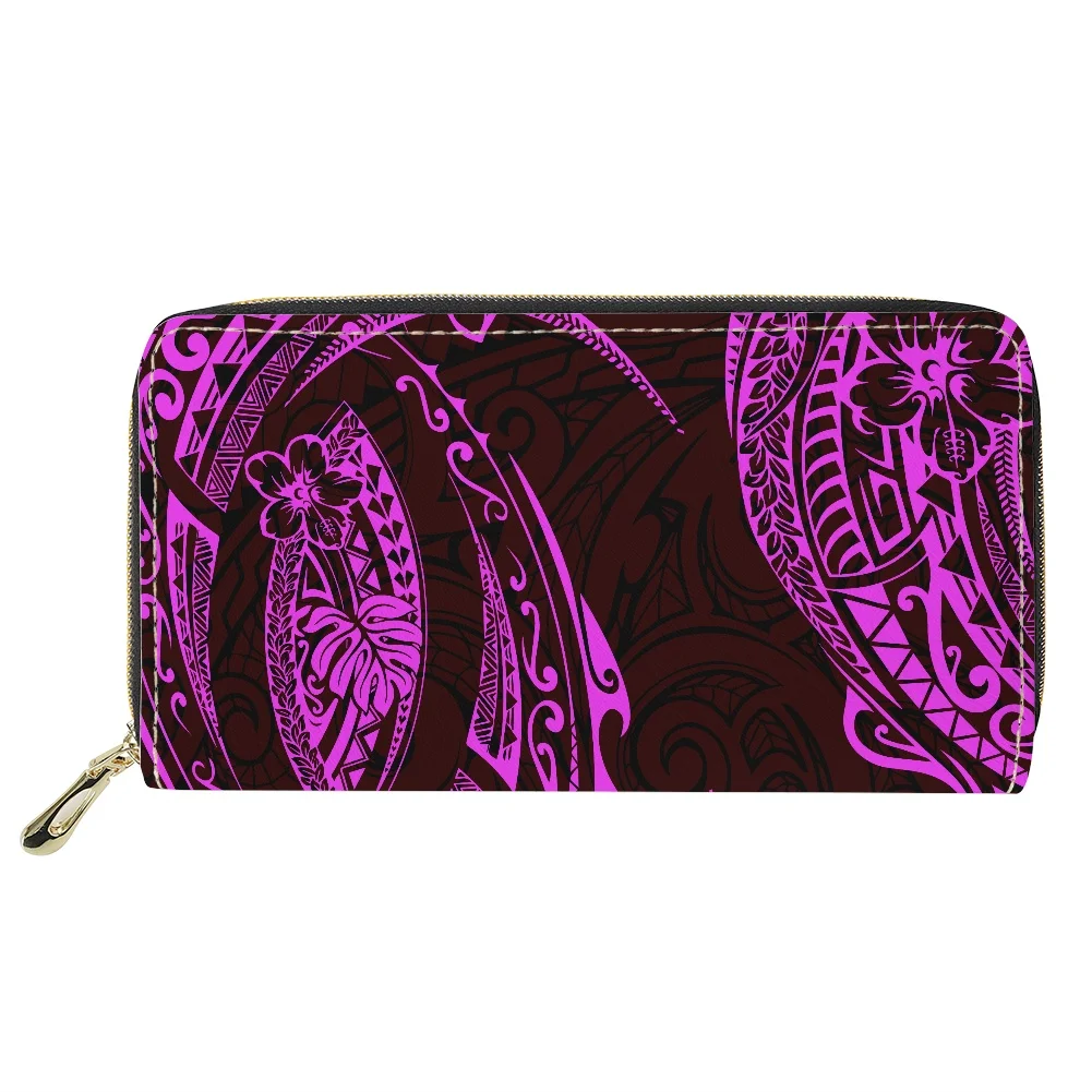 Hycool Women's Purse Leather Tropical Leaves Polynesian Tribal Print Hand Clutch Purse Long Zipper Card Wallet 2022 New Arrivals