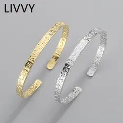 Silver Color Minimalist Irregular Surface Bangle Bracelet for Women Men Bangle Simple Fashion Temperament  Jewelry Adjustable