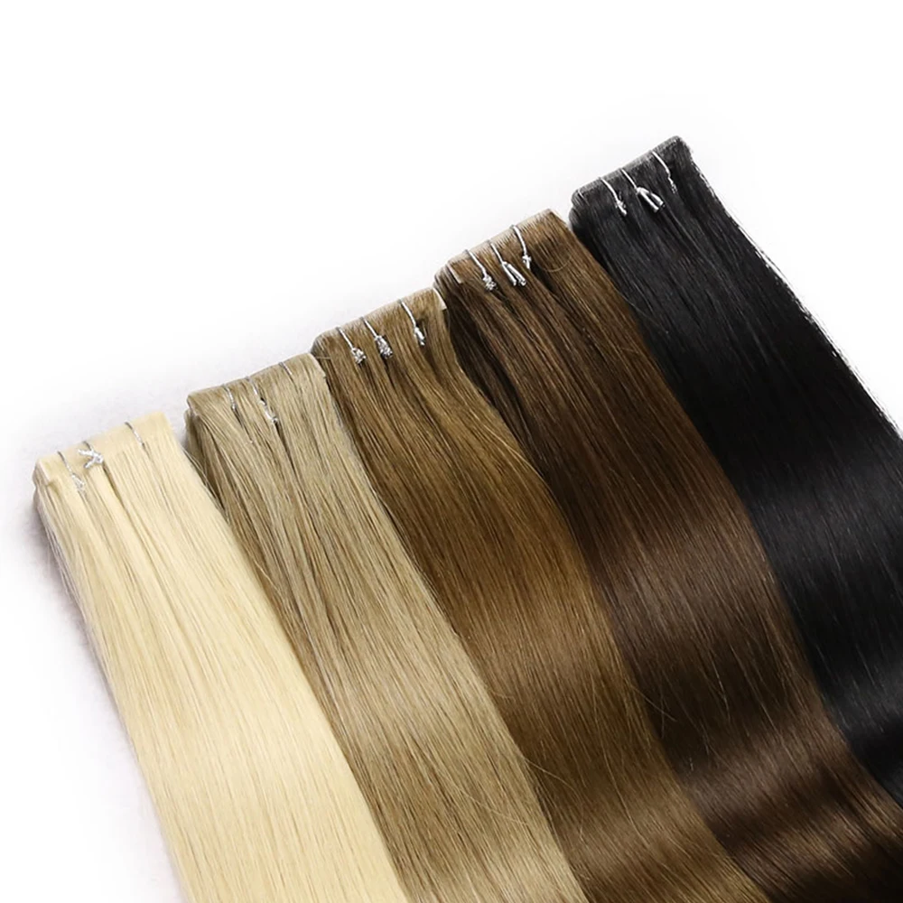 Toysww Straight PU Skin Weft Hand Tied Tape In Adhesives Virgin Human Hair Extensions 16\