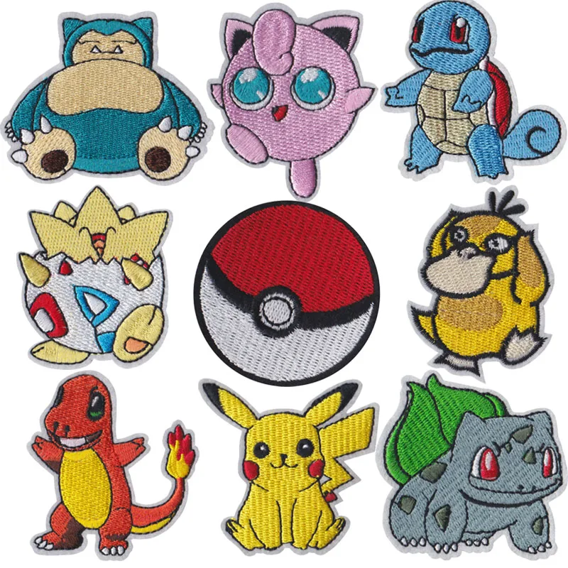 Pokemon Vải Dán Cường Lực Pikachu Quần Áo Dán May Trên Thêu Miếng Dán Táo Sắt Trên Quần Áo Hoạt Hình DIY May Trang Trí