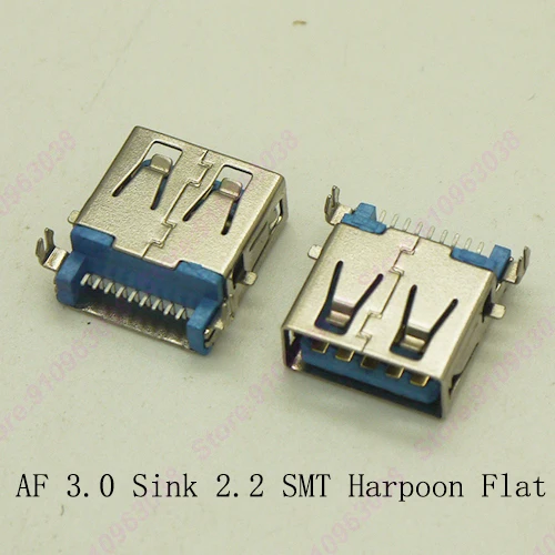 10pieces High Speed USB 3.0 AF Sink 2.2 Connector DIP & SMT USB 3.0 Socket Female Jack For Laptop U Disk FLAT MOUTH