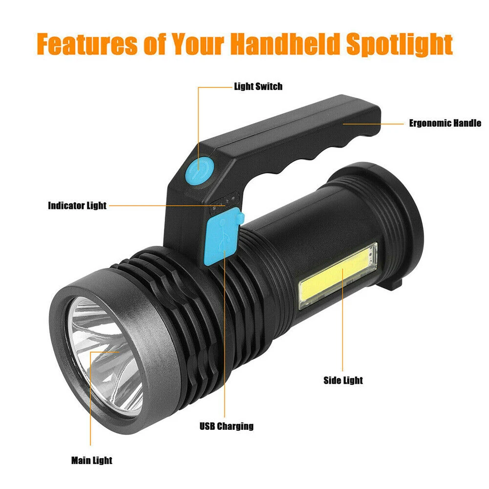 Led Searchlight Rechargeable Super Bright Handheld Portable Flashlight Spotlight High Power Rechargeable Led Flashlight