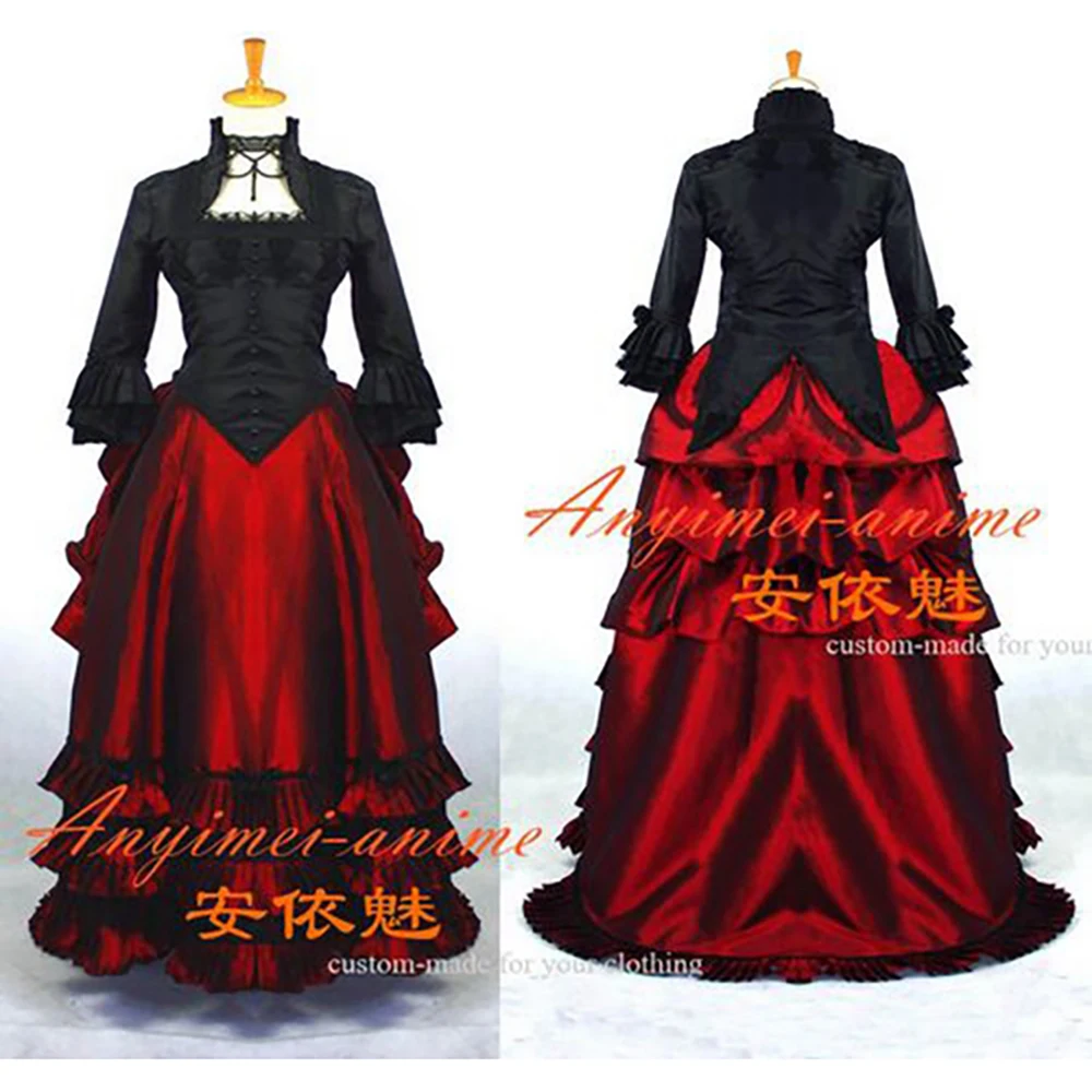 fondcosplay Elegant Gothic Punk black Taffeta shirt Medieval Victorian ROCOCO Gown red skirt cosplay Costume Custom-made[G689]