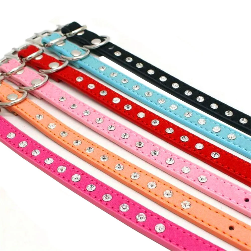 11 Colors Bling Rhinestone PU Leather Collar For Dog Pet Accessories Crystal Diamond Dog Collar and Leash For Small Large Dogs