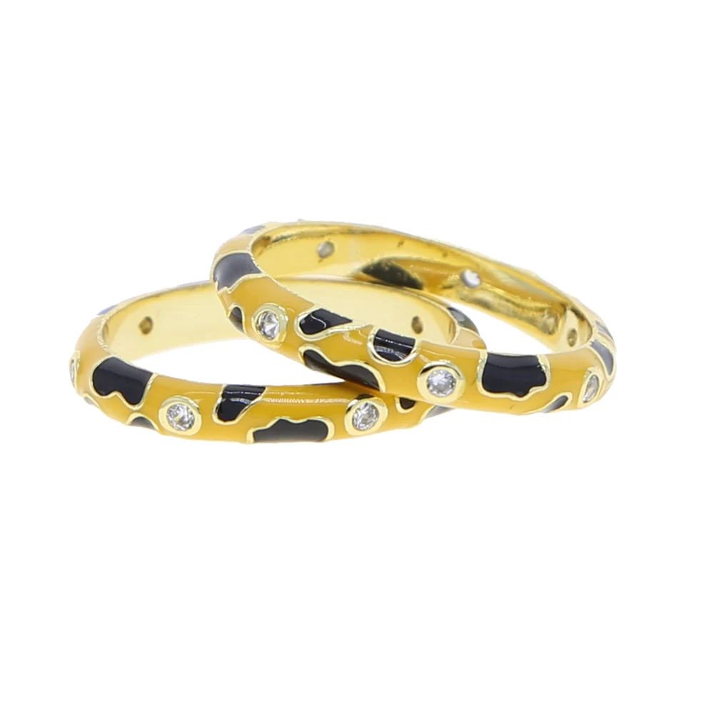 Leopard Print Enamel Band Ring For Girl Women Gold Color Simple Circle Eternity Rings