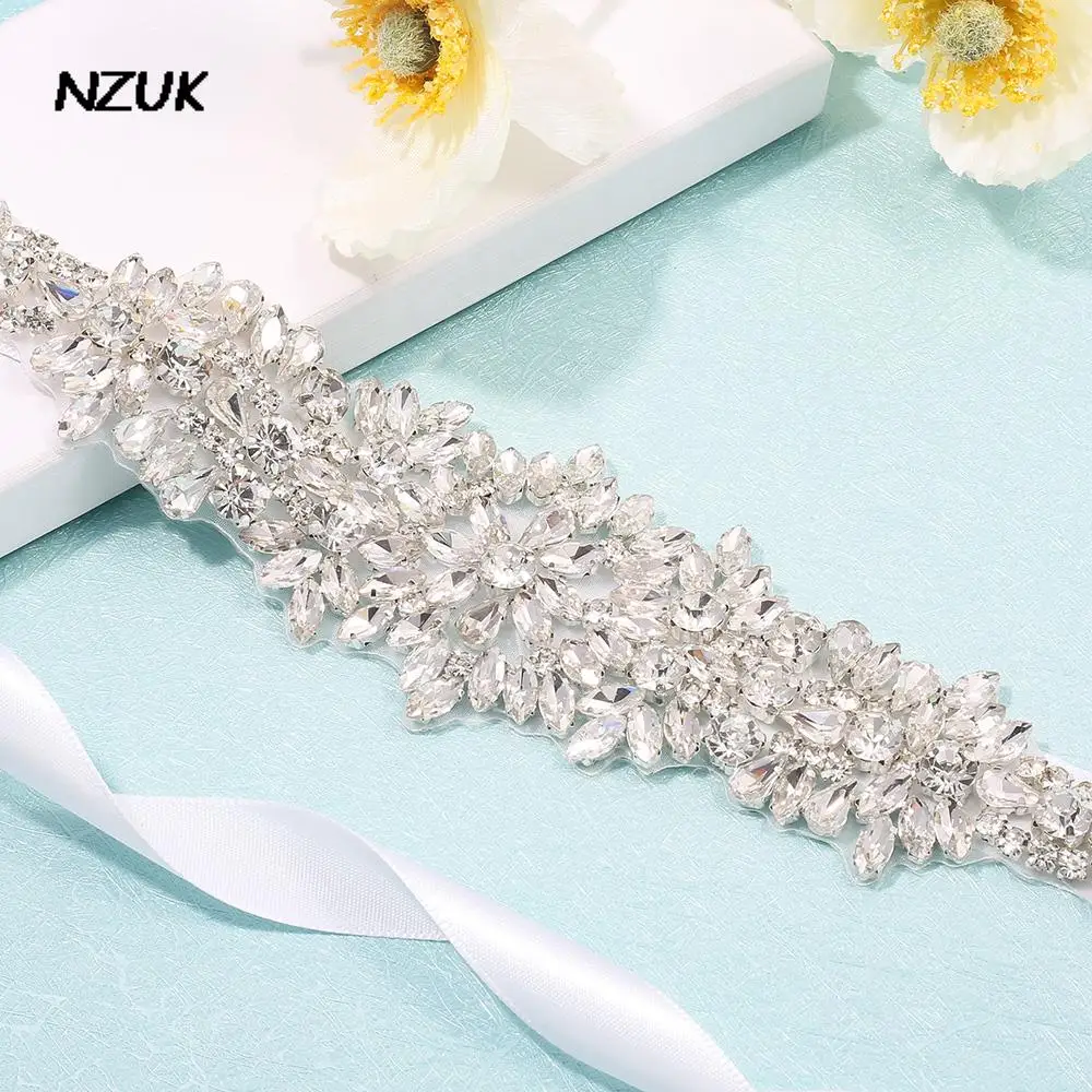 NZUK Sparkly Bridal Dress Belts Rhinstone Ribbon Belt Thin Crystal Belt Formal Cristal belt for Women Wedding Decorations 