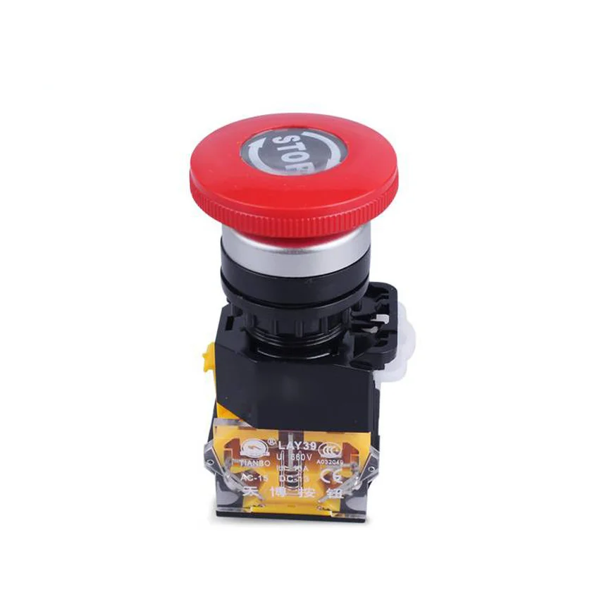 1PC Engraving Machine Power Emergency Stop Button Switch LAY39C-11ZS Self-Locking Emergency Mushroom Head Switch Button 22mm New
