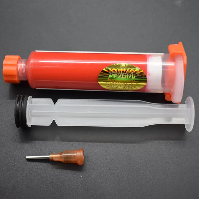 10ML Red UV Solder Mask  1 Needle & Push PCB BGA PAINT PREVENT CORROSIVE ARCING Soldering Paste Flux Cream Welding Fluxes Oil