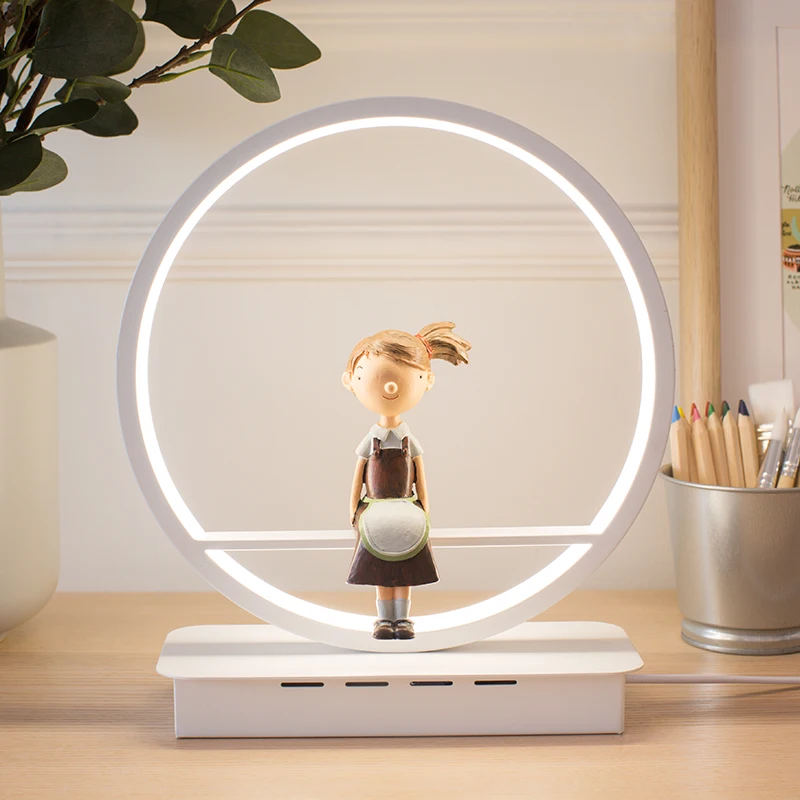 

Modern Led ring table Desk Lamp Cartoon Children Lamp kid lighting study Dimmable led strip Standing light reading lamp Abajur