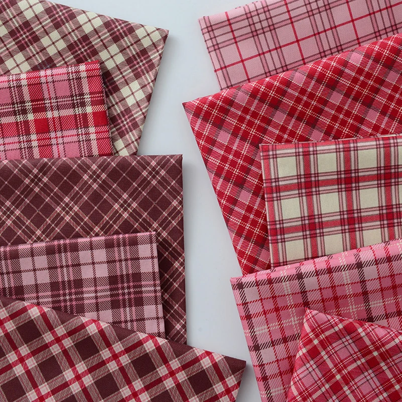 Red Plaid Digital Printed Cotton Fabric For Sewing Dresses Shirts Bags DIY Headwear By Meters