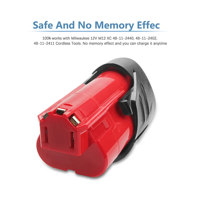 3000mAh Battery for Milwaukee M12 Lithium M12B2 M12 XC 48-11-2430 48-11-241148-11-2401 MIL-12A-LI Tool Batteries