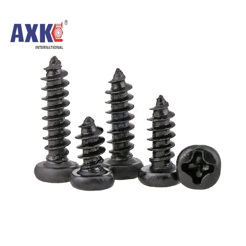 100pcs M1 M1.2 M2 M2.6 M3  Black Steel Mini Micro Small Phillips Flat Countersunk Head Cross Round Pan Head Self-tapping  Screw