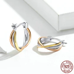 Real 925 Sterling Silver Bicolor Earrings for Women Statement Fine Jewelry Brinco Earring Women Gift Wholesale