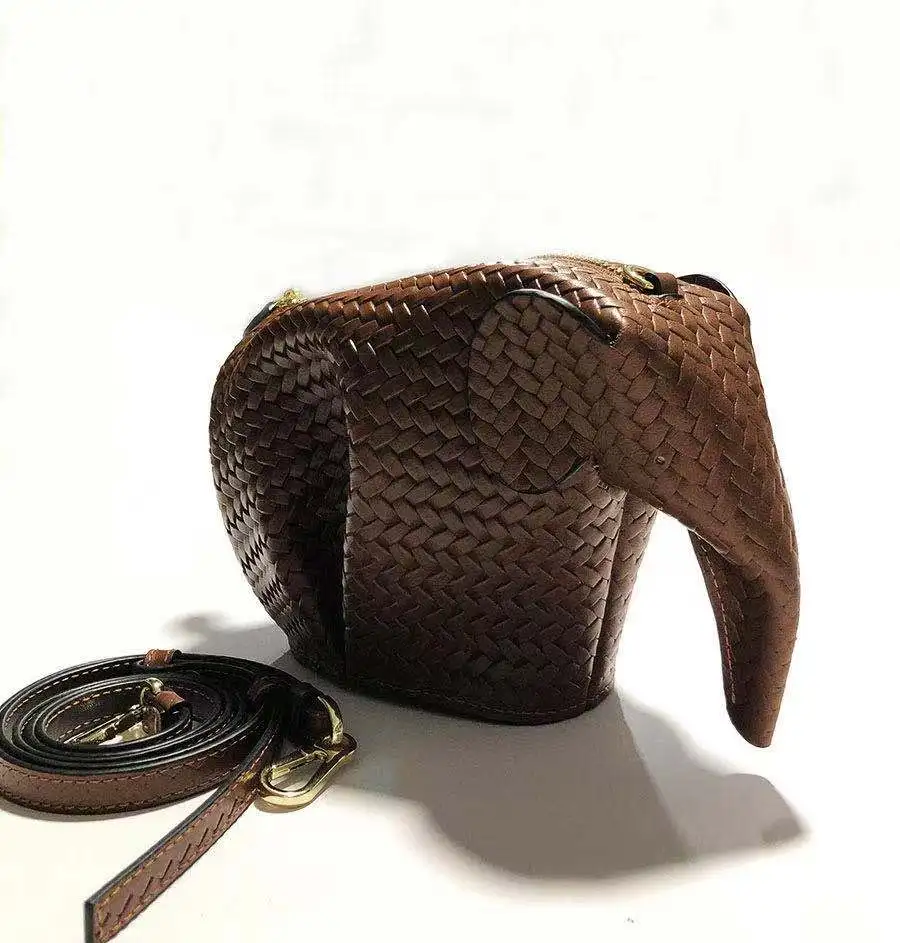 Yellow Elephant Crossbody Bag Genuine Leather Charm Women Customized Cute Knitted Animal Shaped Coin Purse Unique Messenger