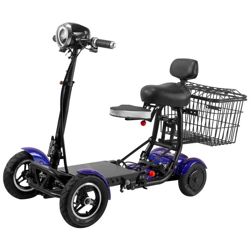 10 Inch Electric Mobility Scooter Foldable 4 Wheels 250W Dual Motor Electric Scooters Adults With Bady Child Seat Large Basket