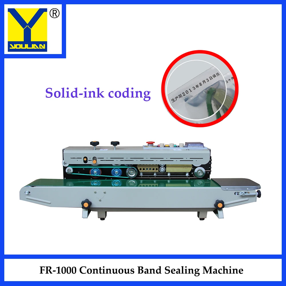 FR-1000ต่อเนื่องเครื่องซีลใหม่เอี่ยม Solid-หมึก Coding Band ซีล