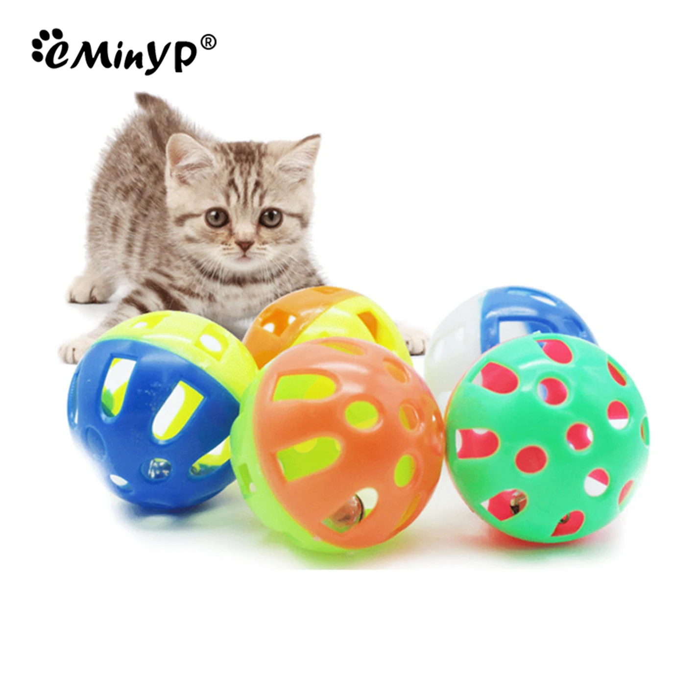 2/5Pcs Interactive Cat Toys Ball with Bell Plastic Noisy Chase Toy Stimulate Hunting Instinct for Your Cat Kitty Kitten 3.8cm