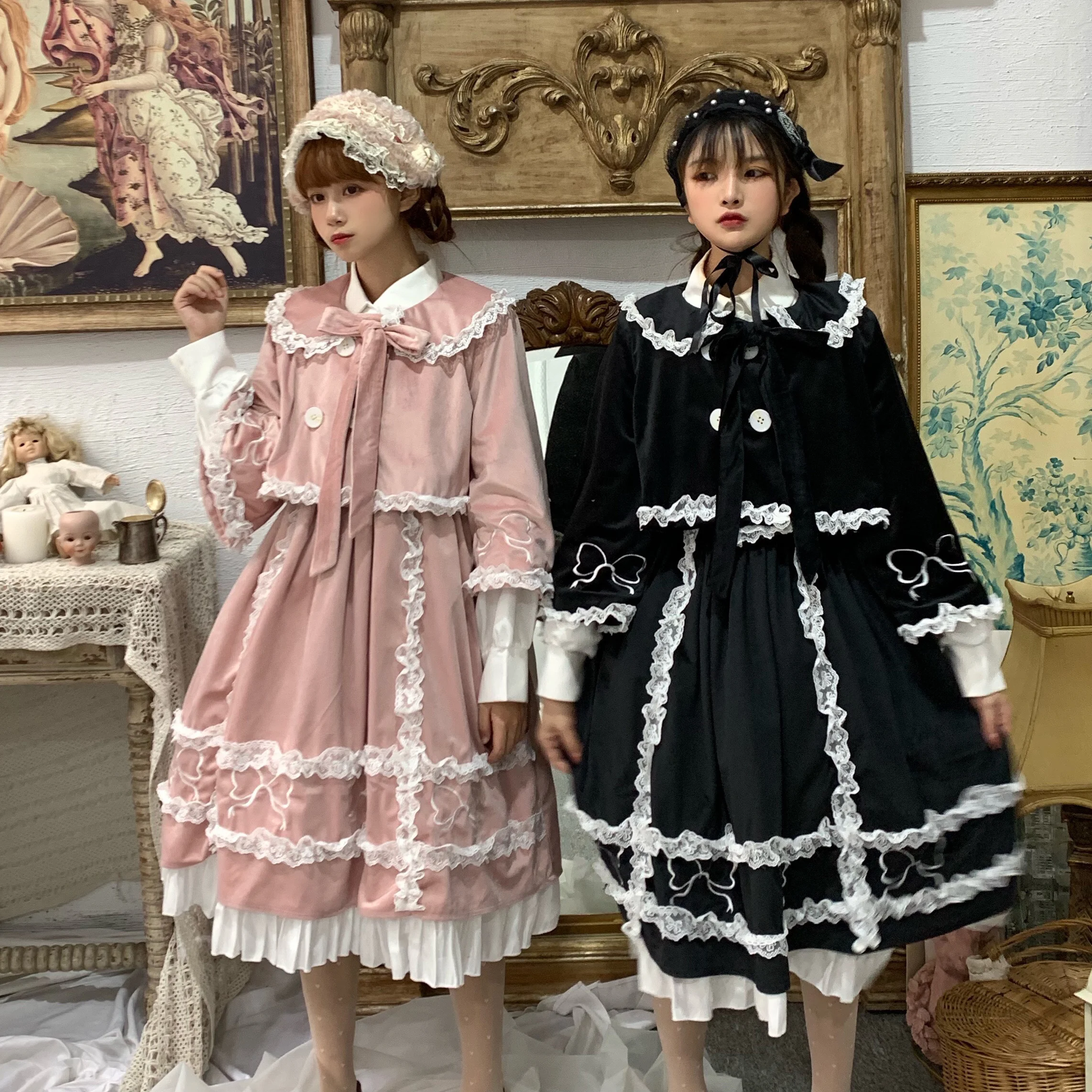 Robe de princesse lolita gothique pour filles, vintage, en dentelle, avec nœud papillon, col pan, style victorien, taille haute, vêtement pour filles