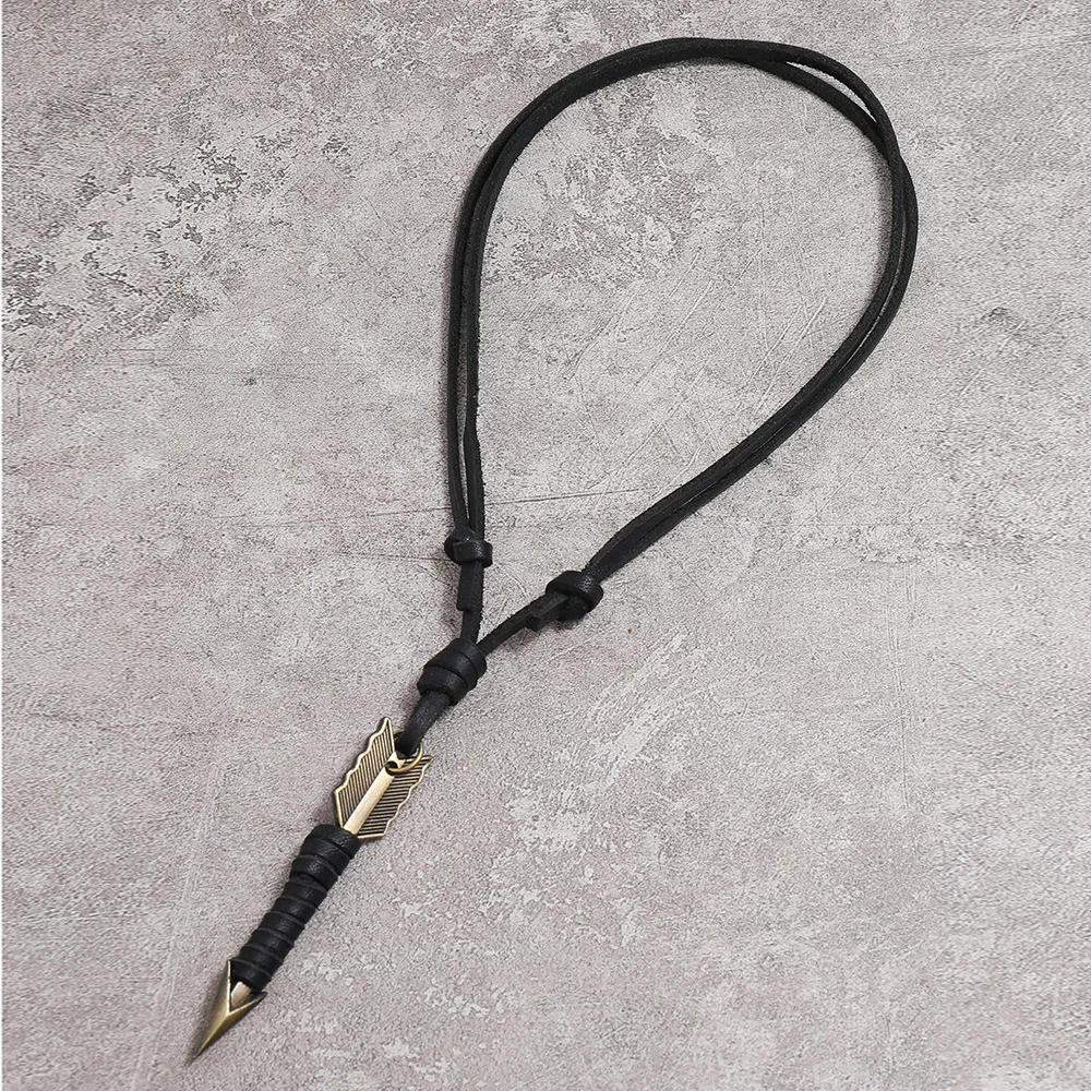 Jessingshow Handmade Vintage Leather Arrow Pendant Necklace Rope Body Choker Chain Necklaces Men&Women Punk Jewlery Accessories