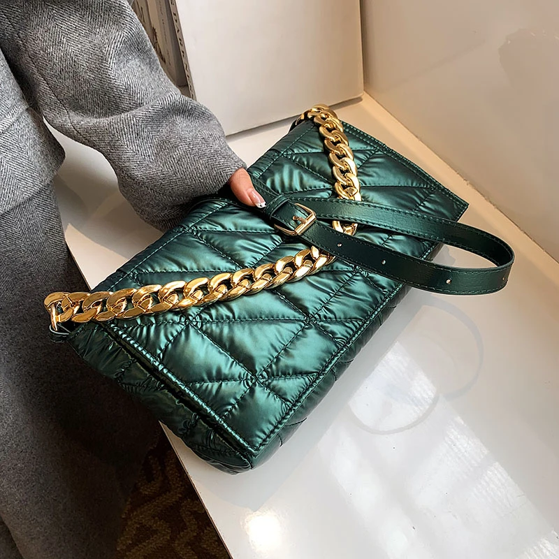 

Luxury Winter Women Bag Fashion Casual Air Down Padded Handbag Metal Chain Women Shoulder Bag Soft Quilted Crossbody Bag