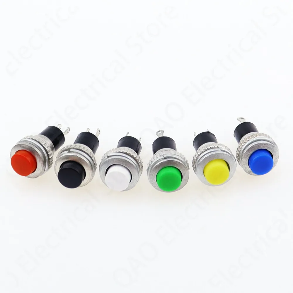 6pcs Black/Green/Yellow/Blue/White/Red DS-316 DS316  OFF-Momentary ON 0.5A 250VAC Remote Control Push Button Switches 10mm