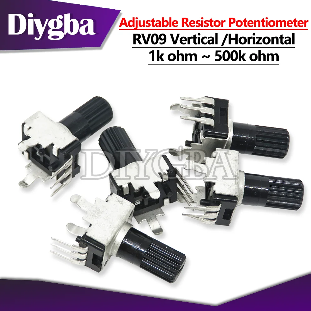 5PCS RV09 Vertical /Horizontal 12.5mm Shaft 1k 2k 5k 10k 20k 50k 100k ohm 0932 Adjustable Resistor Potentiometer 103 3pin Seal