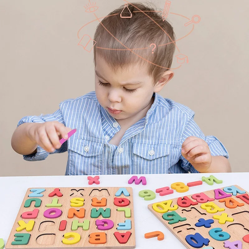 20*20cm Wooden Board with Colorful Alphabet Number 3D Puzzle Kids Early Educational Toy Children Matching Letter Family Game