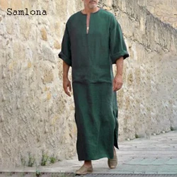 Sexy Men Kimono Pajamas Muslim Jubba Thobe with Pocket Casual Pullovers Long Pajamas Sleepwear Mens Long Sleeve Tops Outerwear