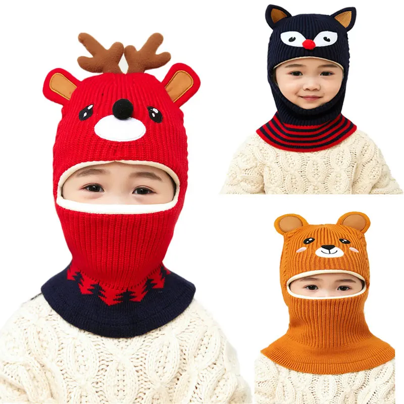 Christmas Children Turtleneck Hats Plus Velvet Cap For Kid Cartoon Baby Hooded Collar Scarf Girls Boys Toddler Mask