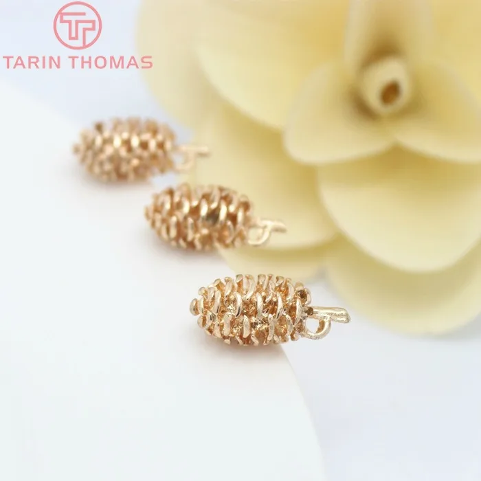 4PCS 10x19MM 24K Champagne Gold Color Plated Brass Pinecone Charms Pendants High Quality Diy Jewelry Accessories