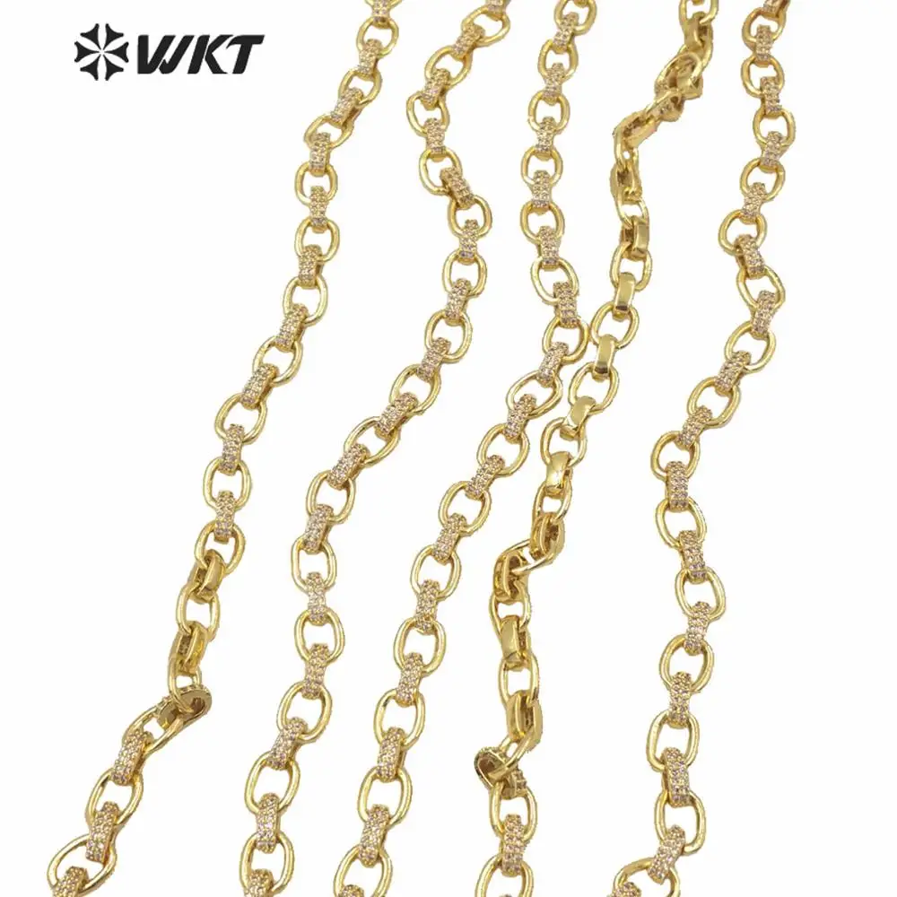 BC143 Wholesale precious CZ For Jewelry Findings Oval With Full Gold Eletroplated Cubic Zircon Brass Chain For DIY