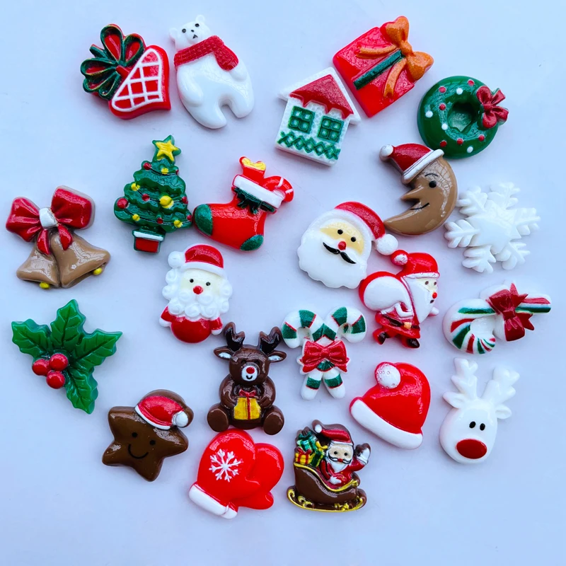 20Pcs New Cartoon Resin Mini Cute Christmas Series Flat Back Scrapbooking Hair Bow Center Embellishments DIY Accessories B60