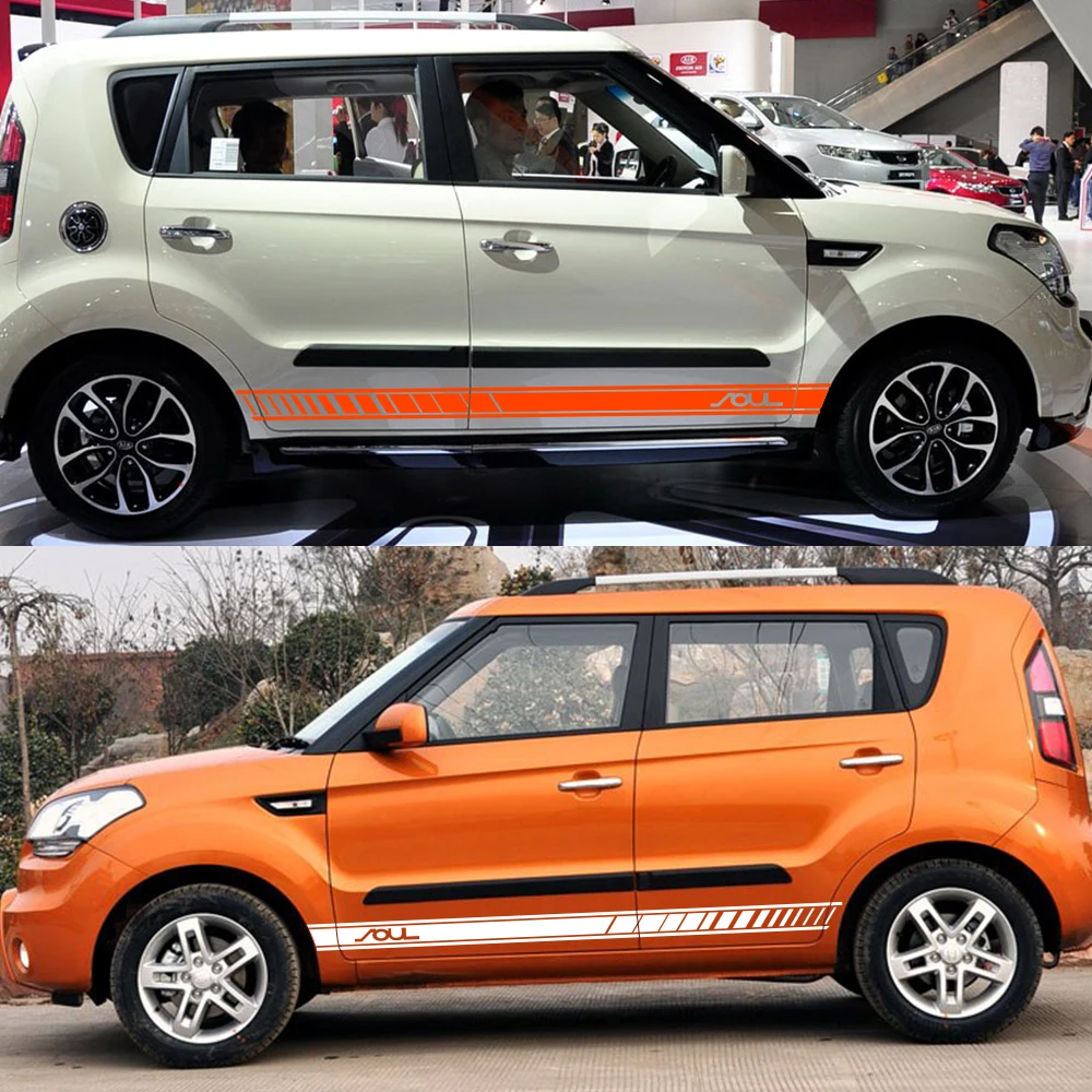 2PCS Car Both Side Door Stickers For Kia Soul DIY Auto Accessories Skirt Stripes Graphics Decoration Vinyl Film Decals