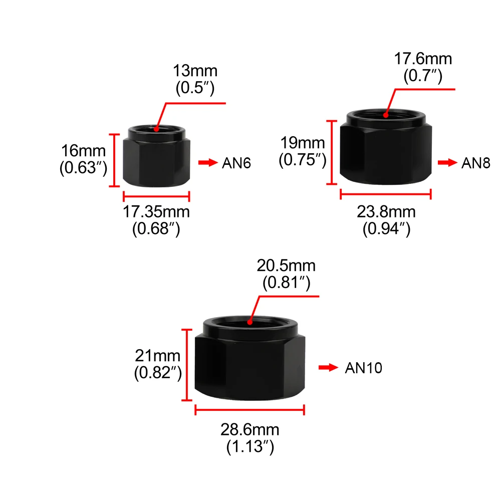 Aluminum Pipe External Hex Head Flare fiting Female Thread TUBE NUT AN6 AN8 AN10 End Cap Plug Fitting Coupler Connector Adapter